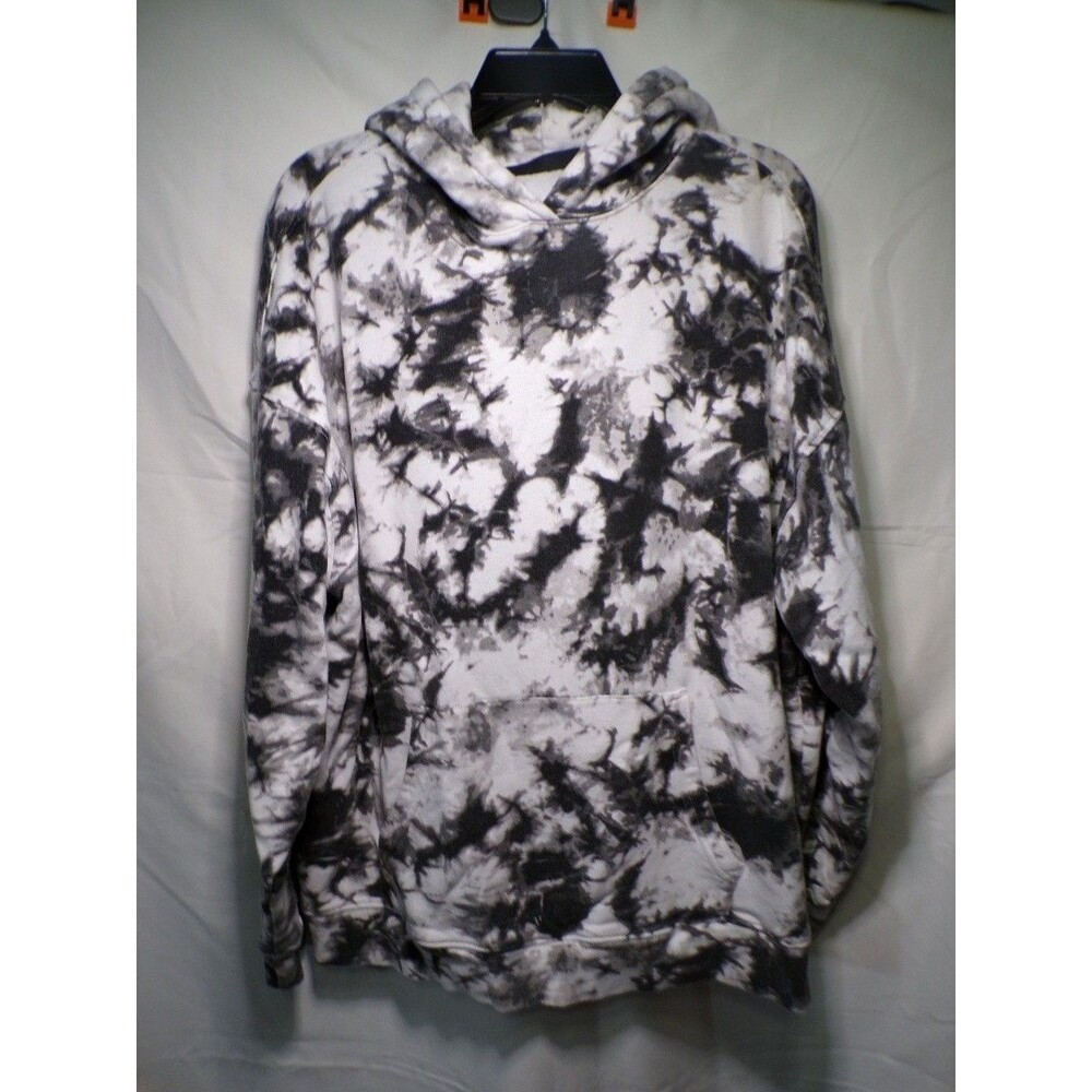 No Boundaries Men's Tie Dye Pullover Hoodie Black White Size L Relaxed Fit